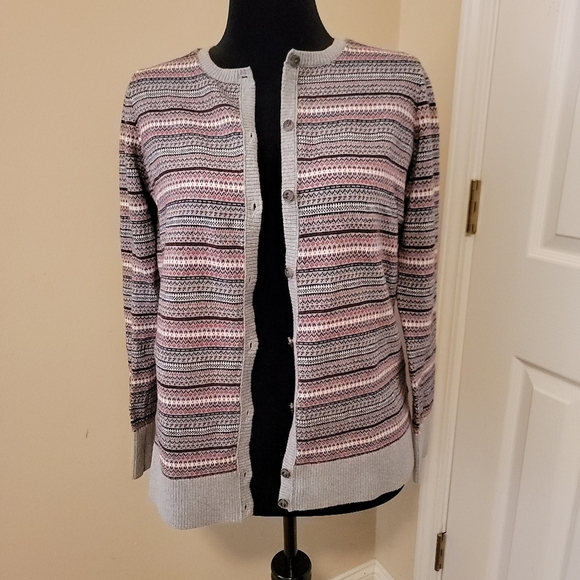 L.L. Bean Vintage Multicolor Pattern Cardigan Sweater Size L - Picture 4 of 8
